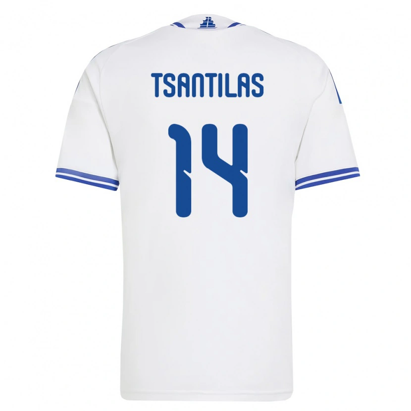 Danxen Hombre Camiseta Grecia Panagiotis Tsantilas #14 Blanco Azul 1ª Equipación 26-28 La Camisa