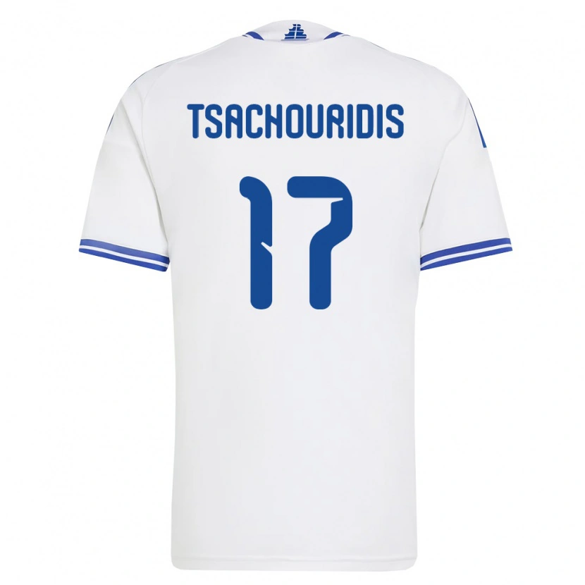 Danxen Hombre Camiseta Grecia Orestis Tsachouridis #17 Blanco Azul 1ª Equipación 26-28 La Camisa