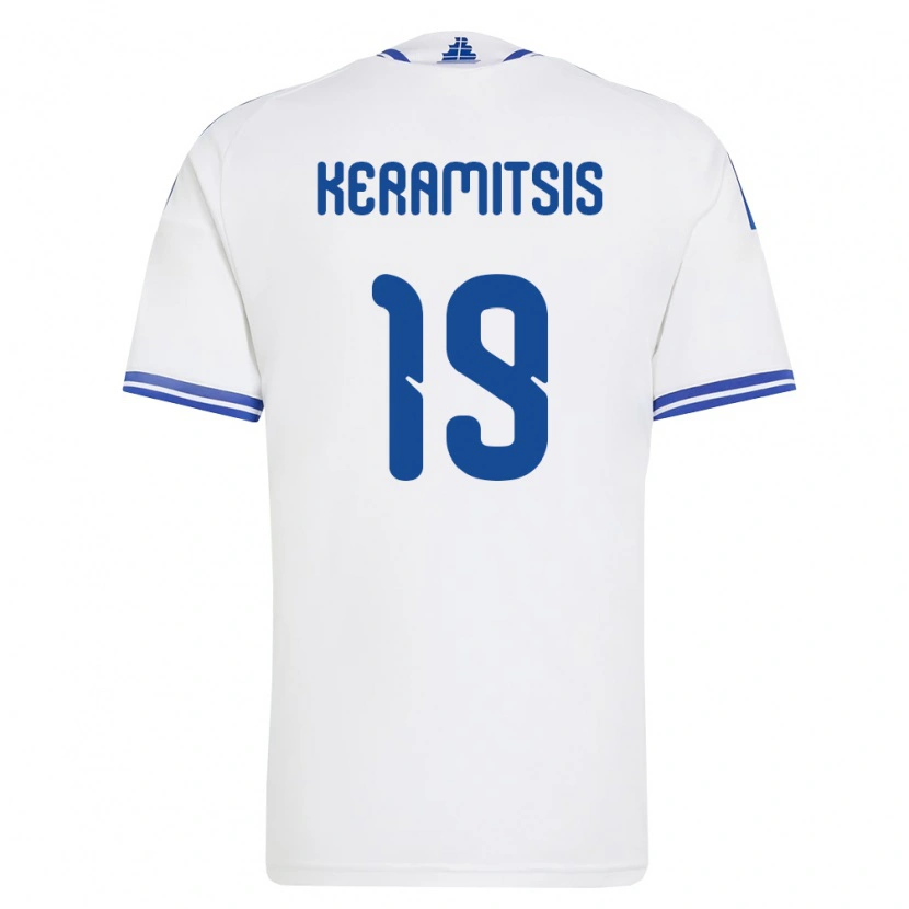 Danxen Hombre Camiseta Grecia Dimitrios Keramitsis #19 Blanco Azul 1ª Equipación 26-28 La Camisa