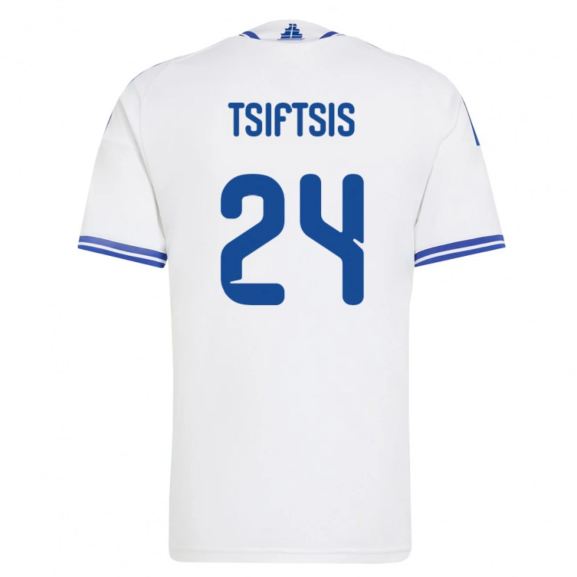 Danxen Hombre Camiseta Grecia Antonis Tsiftsis #24 Blanco Azul 1ª Equipación 26-28 La Camisa