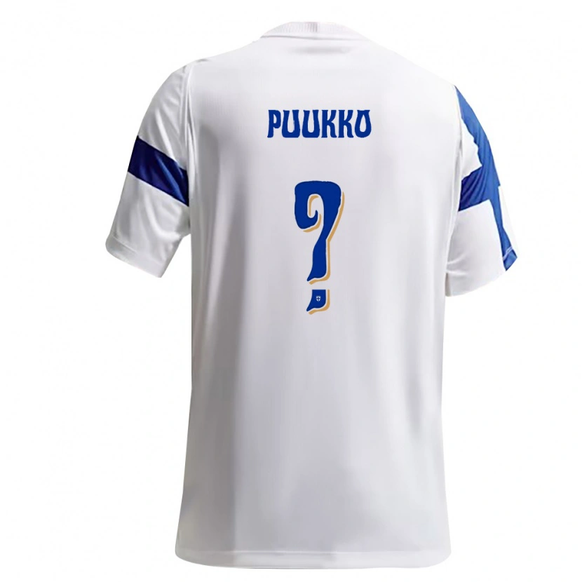 Danxen Hombre Camiseta Finlandia Akseli Puukko #0 Blanco Azul 1ª Equipación 26-28 La Camisa