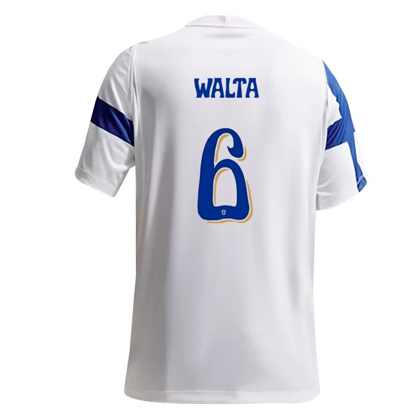 Danxen Hombre Camiseta Finlandia Leo Walta #6 Blanco Azul 1ª Equipación 26-28 La Camisa
