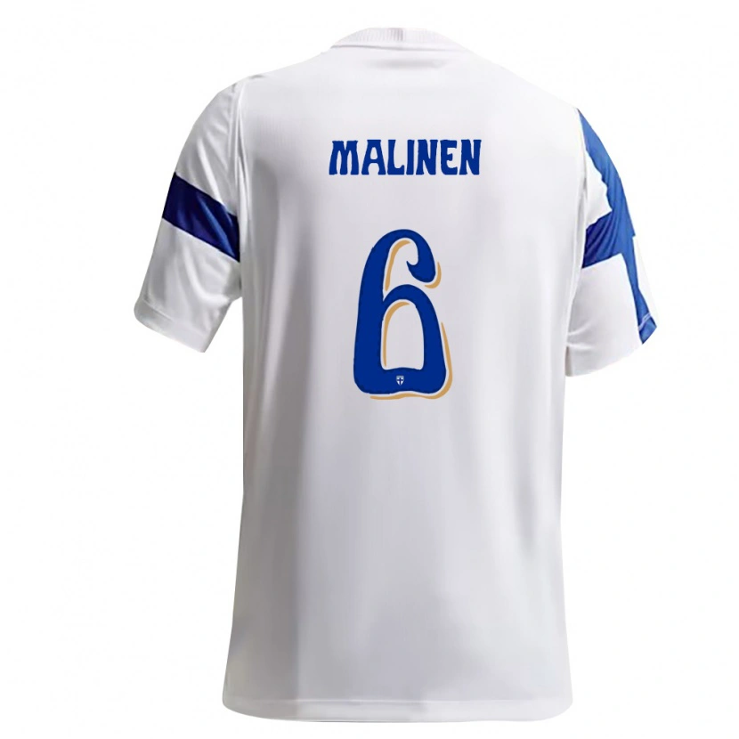 Danxen Hombre Camiseta Finlandia Chris Malinen #6 Blanco Azul 1ª Equipación 26-28 La Camisa