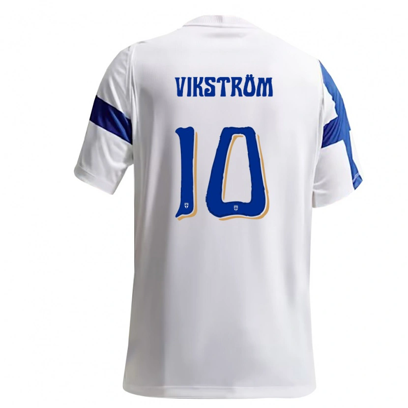 Danxen Hombre Camiseta Finlandia Rudi Vikström #10 Blanco Azul 1ª Equipación 26-28 La Camisa