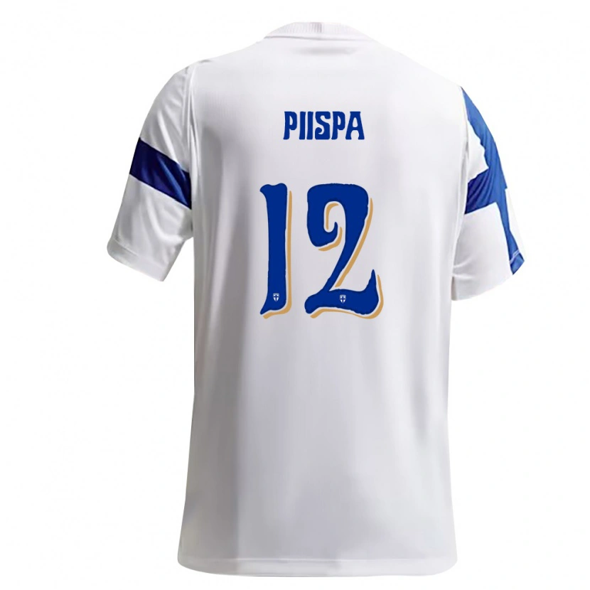 Danxen Hombre Camiseta Finlandia Aleksi Piispa #12 Blanco Azul 1ª Equipación 26-28 La Camisa