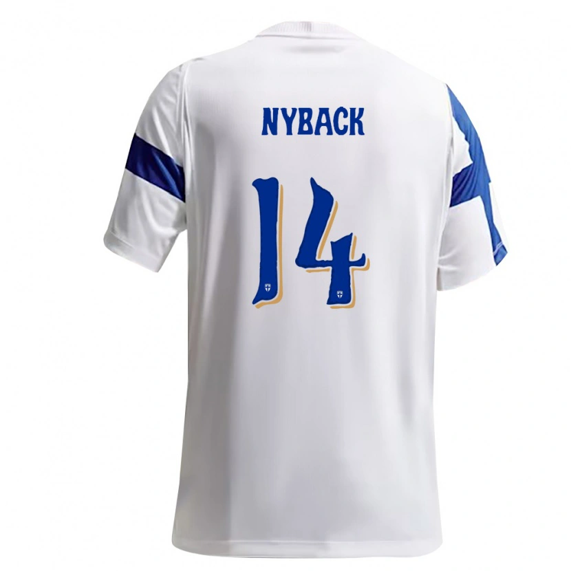 Danxen Hombre Camiseta Finlandia Iivo Nybäck #14 Blanco Azul 1ª Equipación 26-28 La Camisa