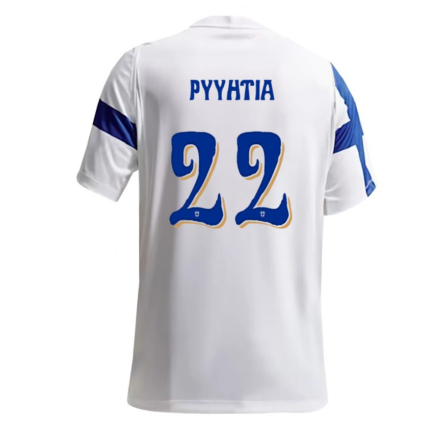 Danxen Hombre Camiseta Finlandia Niklas Pyyhtiä #22 Blanco Azul 1ª Equipación 26-28 La Camisa