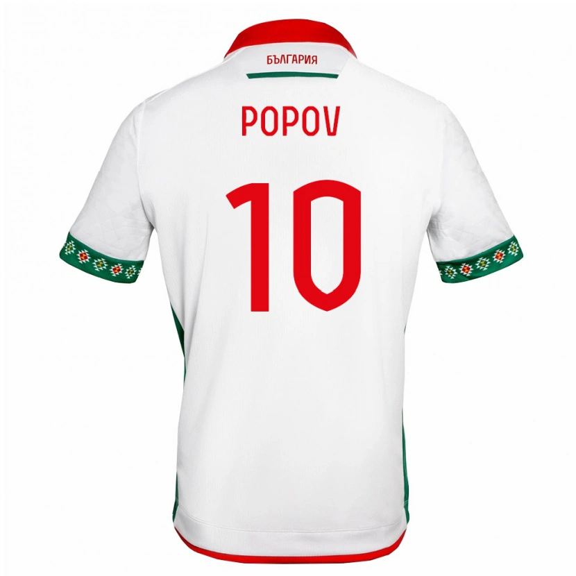 Danxen Hombre Camiseta Bulgaria Nikolay Popov #10 Blanco Verde Rojo 1ª Equipación 26-28 La Camisa