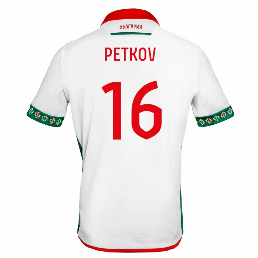 Danxen Hombre Camiseta Bulgaria Marin Petkov #16 Blanco Verde Rojo 1ª Equipación 26-28 La Camisa