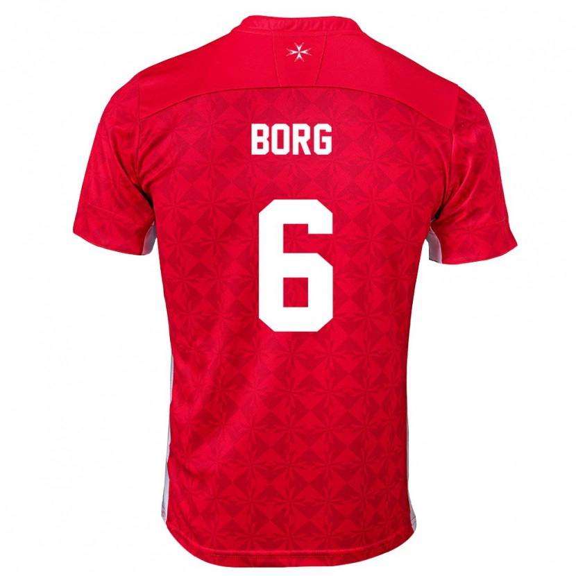 Danxen Hombre Camiseta Malta Andy Borg #6 Rojo Blanco 1ª Equipación 26-28 La Camisa