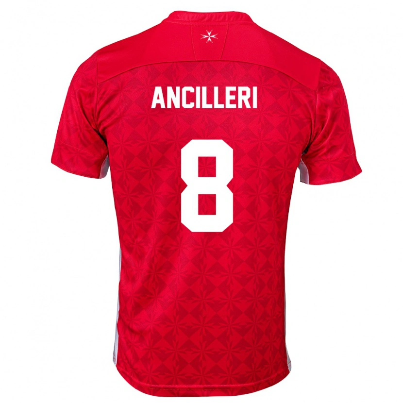 Danxen Hombre Camiseta Malta Mattiaz Ancilleri #8 Rojo Blanco 1ª Equipación 26-28 La Camisa
