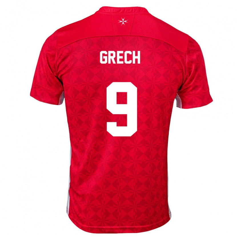 Danxen Hombre Camiseta Malta Jake Grech #9 Rojo Blanco 1ª Equipación 26-28 La Camisa