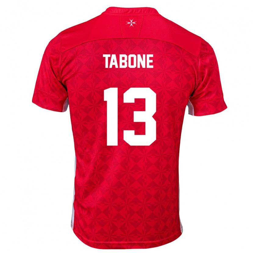Danxen Hombre Camiseta Malta Jayden Tabone #13 Rojo Blanco 1ª Equipación 26-28 La Camisa