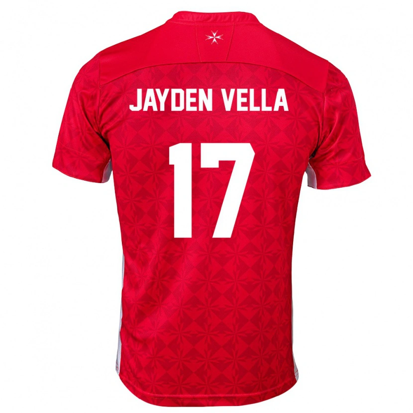 Danxen Hombre Camiseta Malta Jayden Vella #17 Rojo Blanco 1ª Equipación 26-28 La Camisa