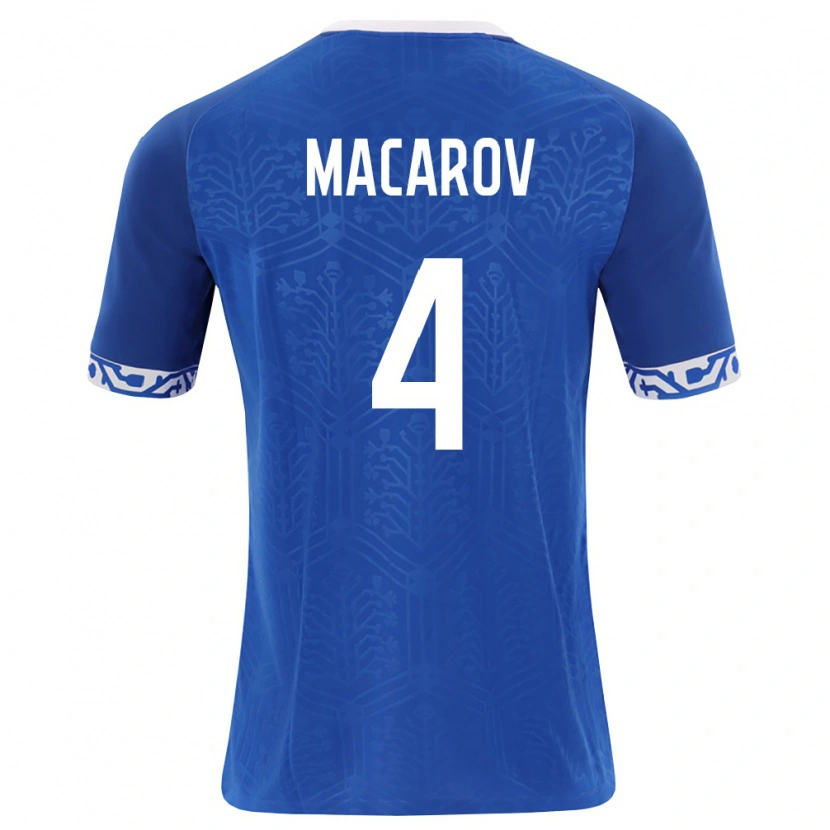 Danxen Hombre Camiseta Moldavia Evghenii Macarov #4 Azul Real Blanco 1ª Equipación 26-28 La Camisa