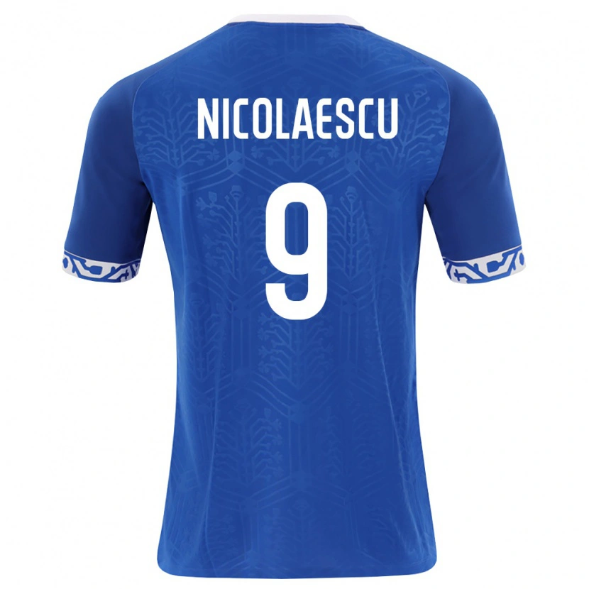 Danxen Hombre Camiseta Moldavia Ion Nicolaescu #9 Azul Real Blanco 1ª Equipación 26-28 La Camisa