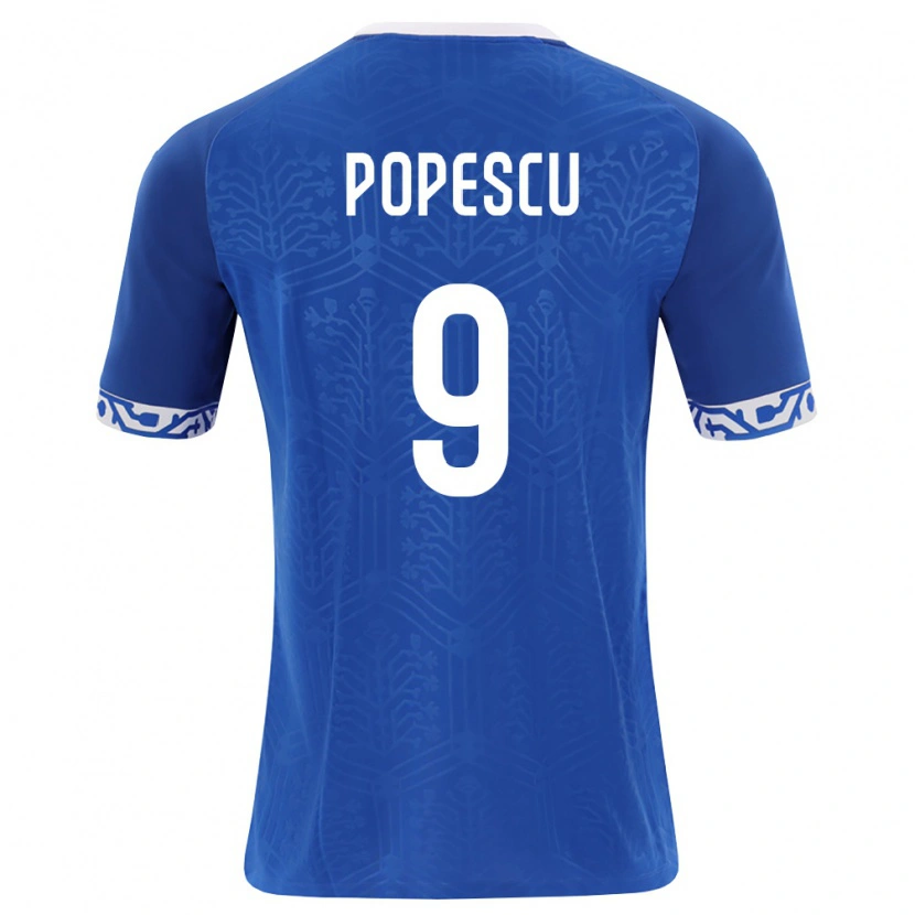 Danxen Hombre Camiseta Moldavia Petru Popescu #9 Azul Real Blanco 1ª Equipación 26-28 La Camisa