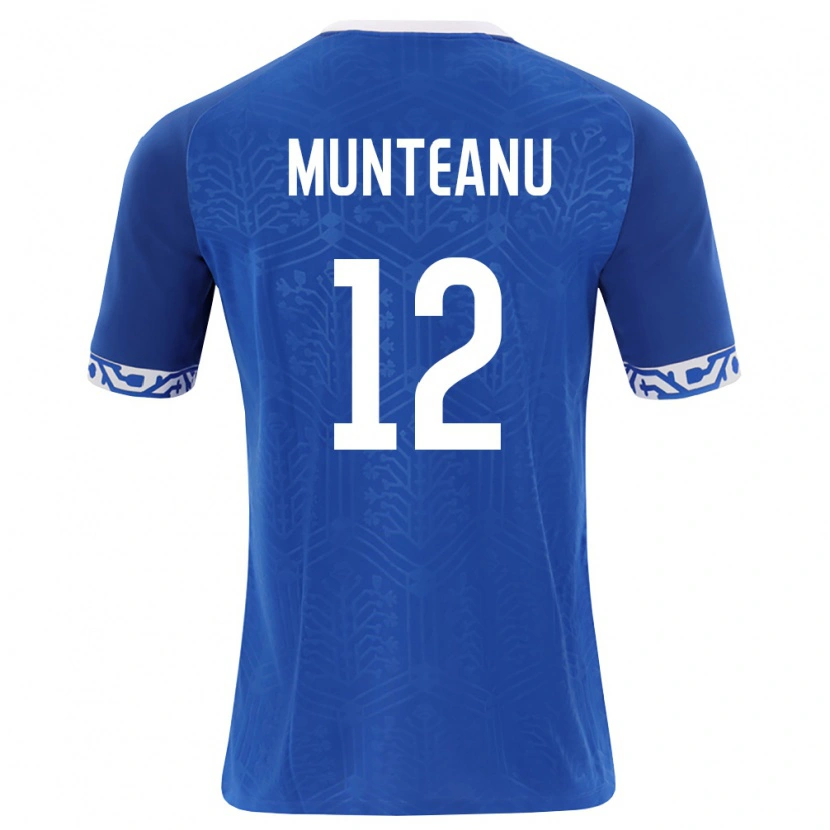 Danxen Hombre Camiseta Moldavia Adrian Munteanu #12 Azul Real Blanco 1ª Equipación 26-28 La Camisa