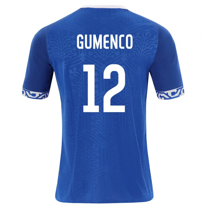 Danxen Hombre Camiseta Moldavia Maxim Gumenco #12 Azul Real Blanco 1ª Equipación 26-28 La Camisa