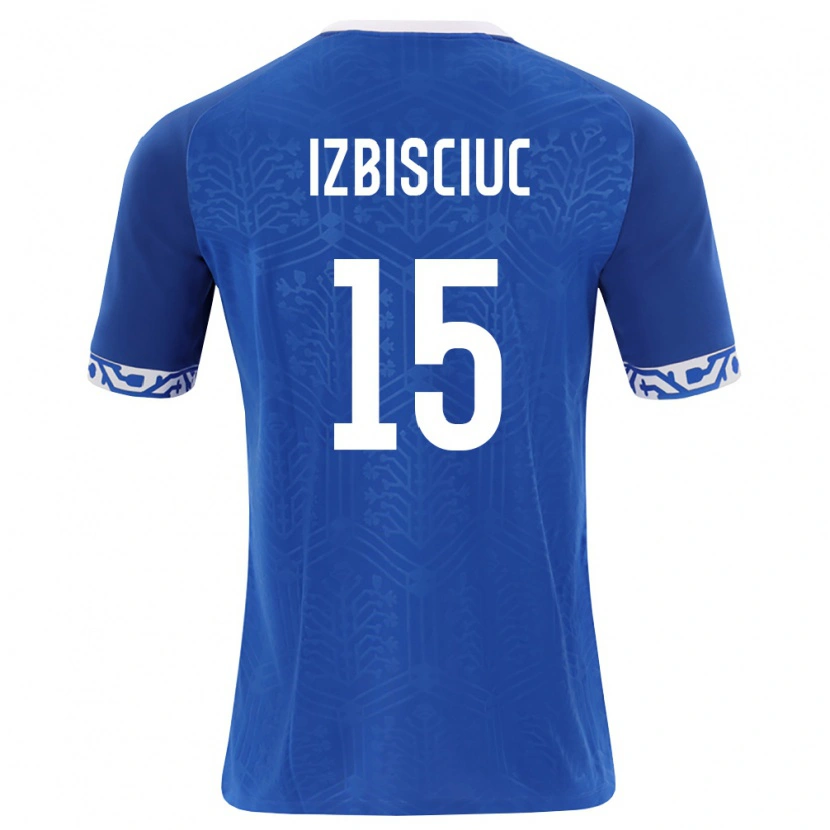 Danxen Hombre Camiseta Moldavia Pedro Izbișciuc #15 Azul Real Blanco 1ª Equipación 26-28 La Camisa