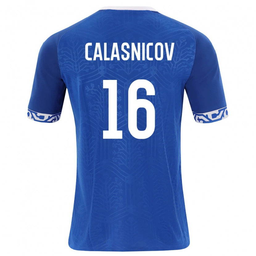 Danxen Hombre Camiseta Moldavia Maxim Calasnicov #16 Azul Real Blanco 1ª Equipación 26-28 La Camisa
