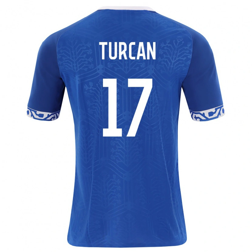 Danxen Hombre Camiseta Moldavia Serghei Turcan #17 Azul Real Blanco 1ª Equipación 26-28 La Camisa