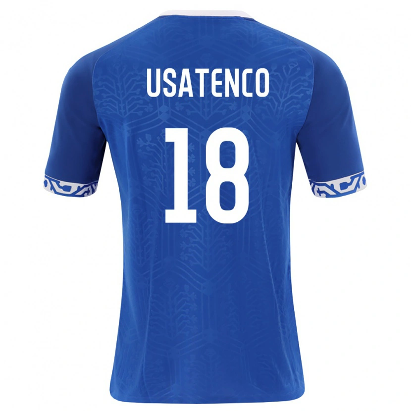 Danxen Hombre Camiseta Moldavia Evgheni Usatenco #18 Azul Real Blanco 1ª Equipación 26-28 La Camisa