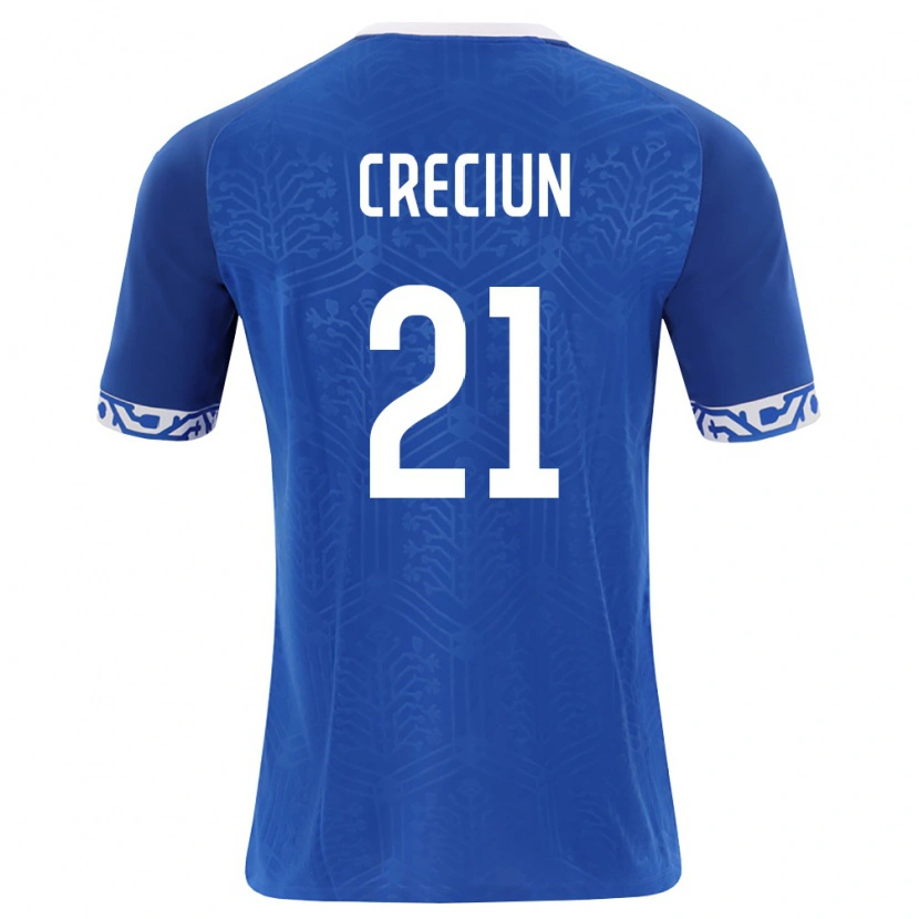 Danxen Hombre Camiseta Moldavia Eduard Creciun #21 Azul Real Blanco 1ª Equipación 26-28 La Camisa