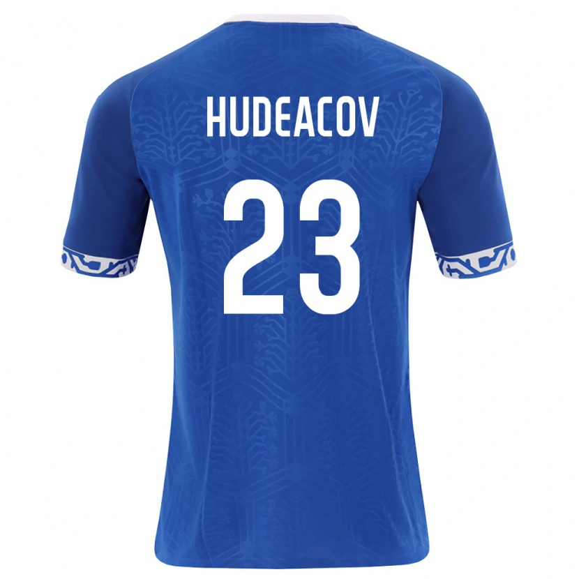 Danxen Hombre Camiseta Moldavia Andrei Hudeacov #23 Azul Real Blanco 1ª Equipación 26-28 La Camisa