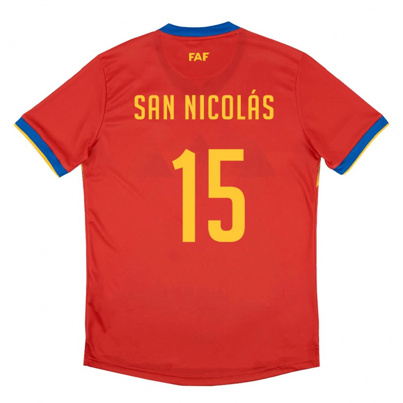 Danxen Hombre Camiseta Andorra Moisés San Nicolás #15 Rojo Azul Amarillo 1ª Equipación 26-28 La Camisa