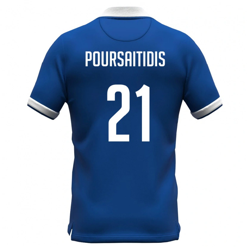 Danxen Hombre Camiseta Chipre Konstantinos Poursaitidis #21 Azul Real Blanco 1ª Equipación 26-28 La Camisa
