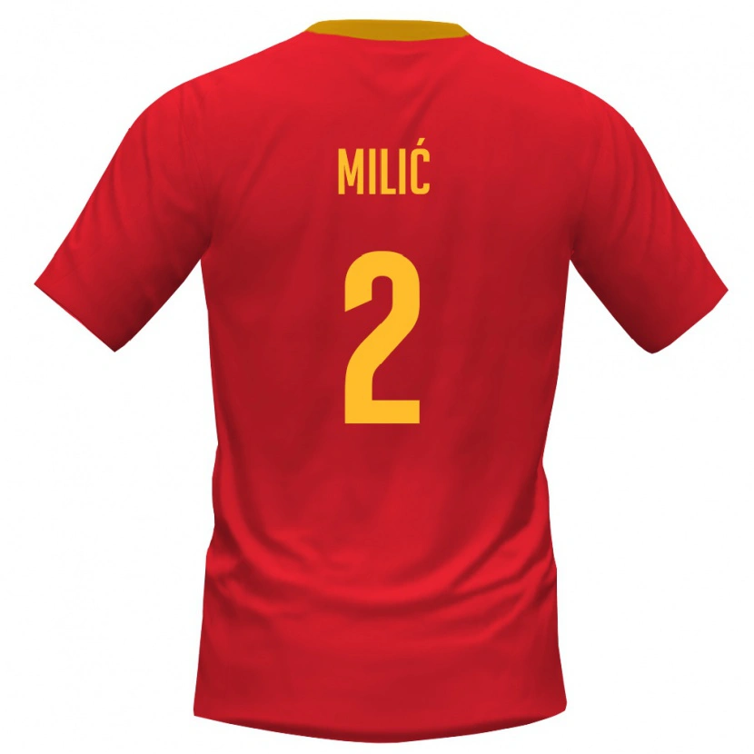 Danxen Hombre Camiseta Montenegro Stefan Milic #2 Rojo Amarillo 1ª Equipación 26-28 La Camisa