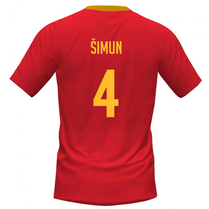 Danxen Hombre Camiseta Montenegro Marko Simun #4 Rojo Amarillo 1ª Equipación 26-28 La Camisa