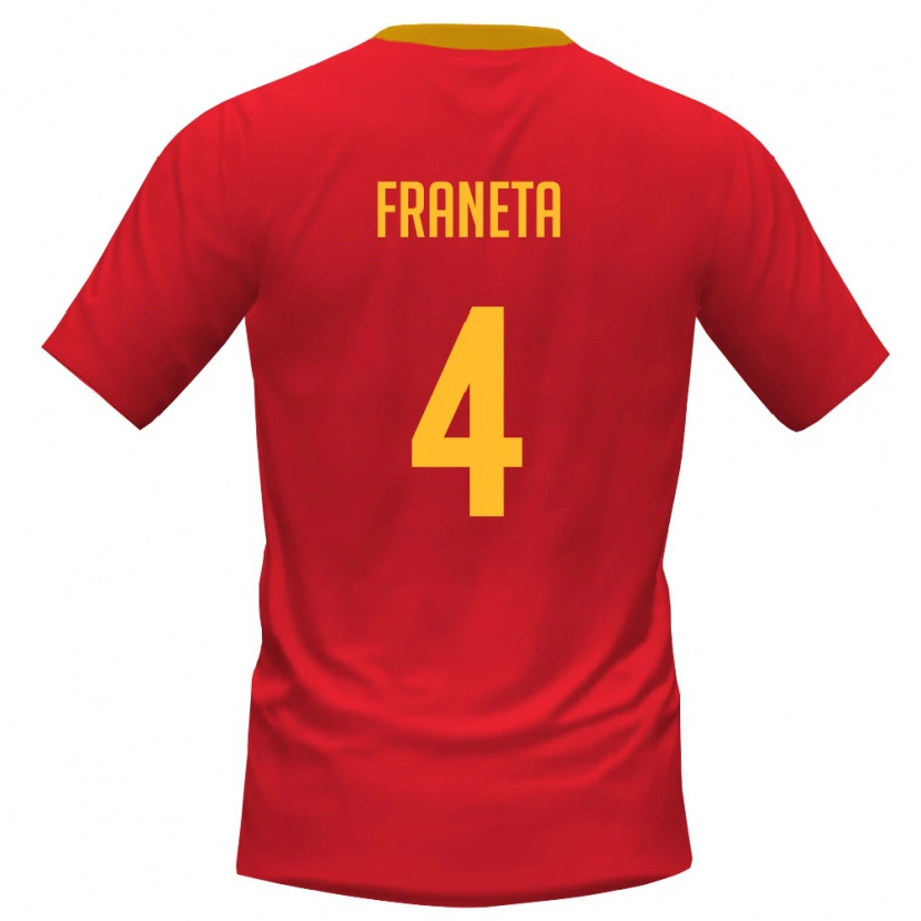Danxen Hombre Camiseta Montenegro Marko Franeta #4 Rojo Amarillo 1ª Equipación 26-28 La Camisa
