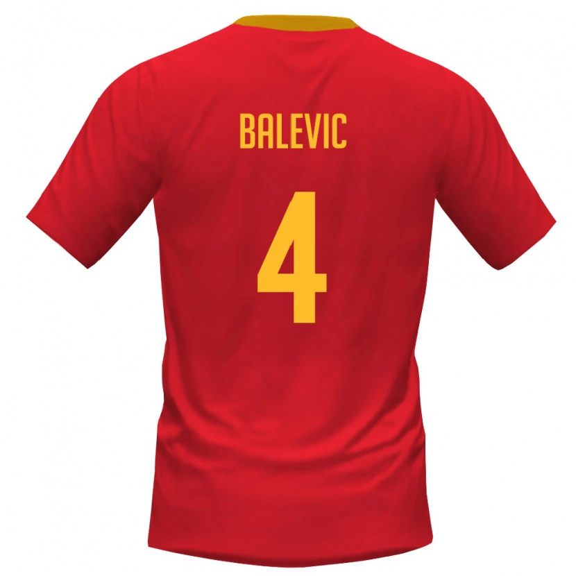 Danxen Hombre Camiseta Montenegro Nikola Balevic #4 Rojo Amarillo 1ª Equipación 26-28 La Camisa