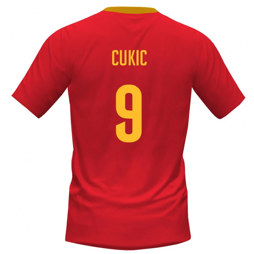 Danxen Hombre Camiseta Montenegro Vesko Cukic #9 Rojo Amarillo 1ª Equipación 26-28 La Camisa