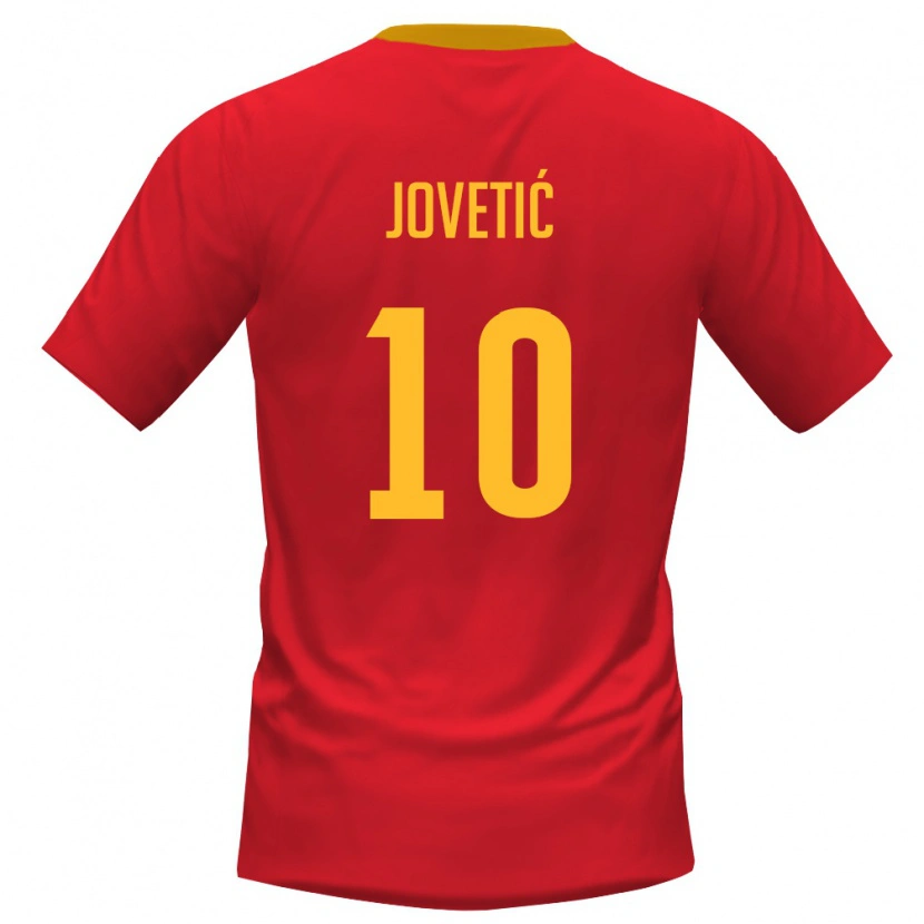 Danxen Hombre Camiseta Montenegro Stevan Jovetić #10 Rojo Amarillo 1ª Equipación 26-28 La Camisa
