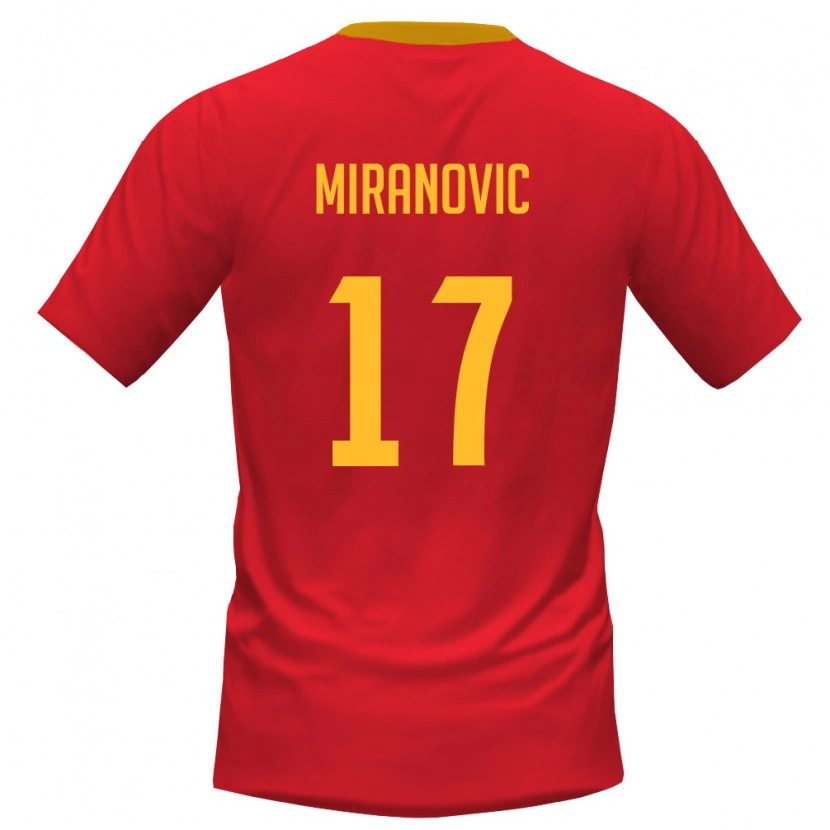 Danxen Hombre Camiseta Montenegro Dragan Miranovic #17 Rojo Amarillo 1ª Equipación 26-28 La Camisa