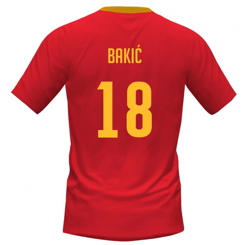 Danxen Hombre Camiseta Montenegro Marko Bakic #18 Rojo Amarillo 1ª Equipación 26-28 La Camisa