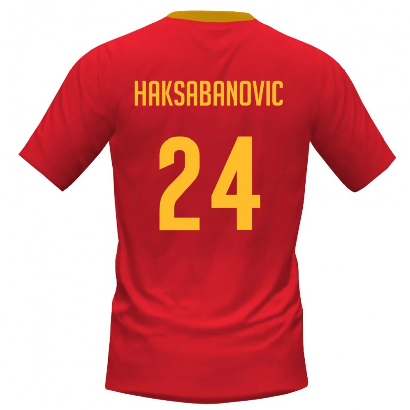 Danxen Hombre Camiseta Montenegro Sead Haksabanovic #24 Rojo Amarillo 1ª Equipación 26-28 La Camisa