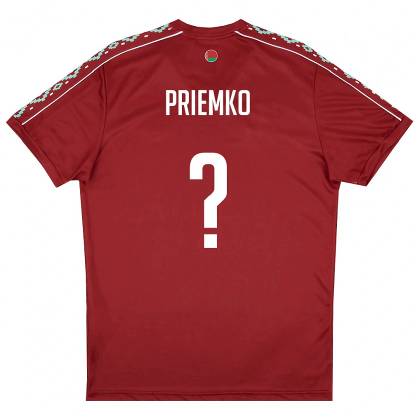 Danxen Hombre Camiseta Bielorrusia Yan Priemko #0 Rojo Oscuro Blanco 1ª Equipación 26-28 La Camisa