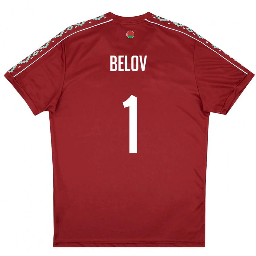 Danxen Hombre Camiseta Bielorrusia Maksim Belov #1 Rojo Oscuro Blanco 1ª Equipación 26-28 La Camisa