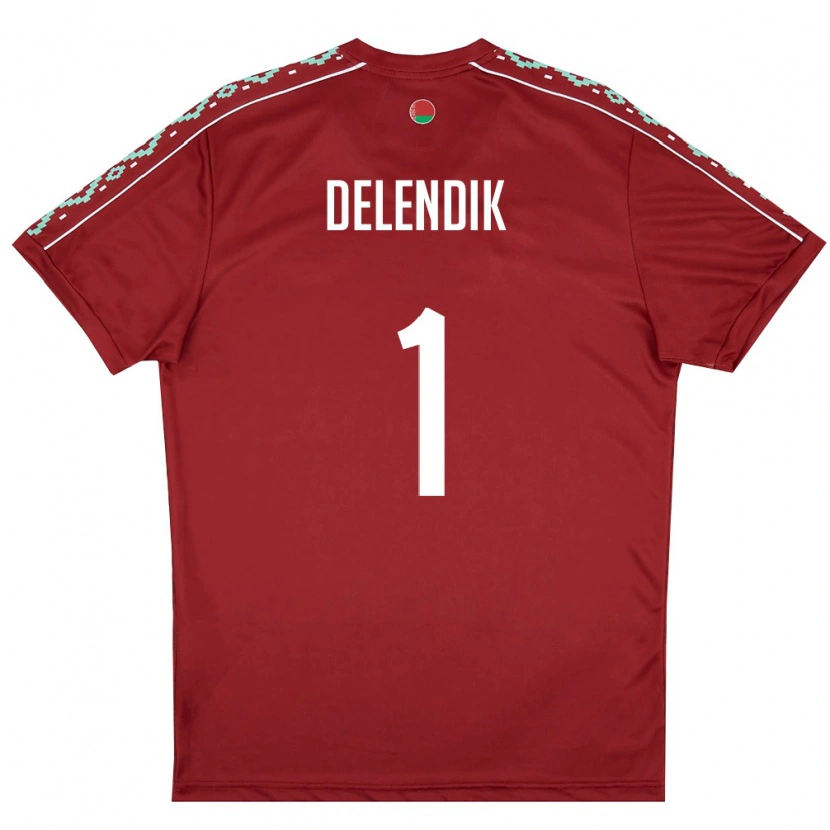 Danxen Hombre Camiseta Bielorrusia Matvey Delendik #1 Rojo Oscuro Blanco 1ª Equipación 26-28 La Camisa