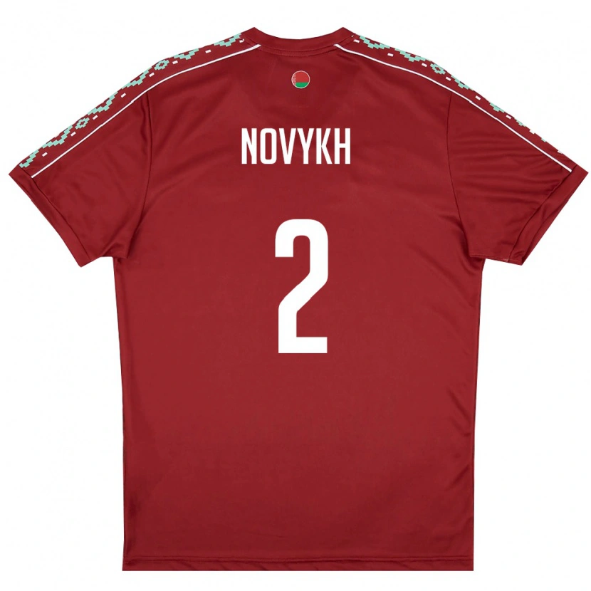 Danxen Hombre Camiseta Bielorrusia Evgeniy Novykh #2 Rojo Oscuro Blanco 1ª Equipación 26-28 La Camisa