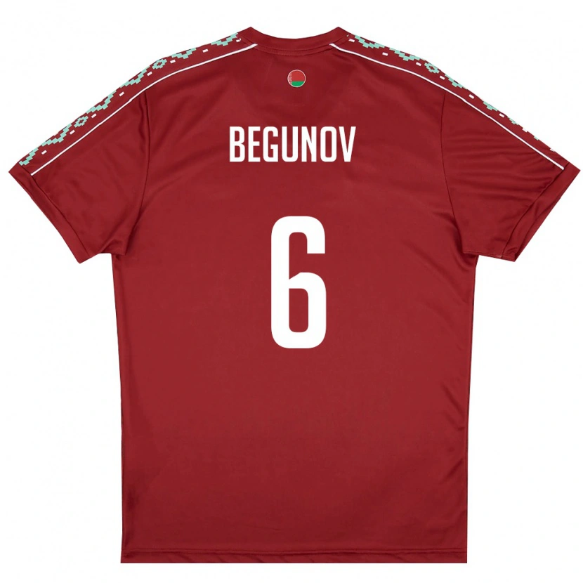 Danxen Hombre Camiseta Bielorrusia Roman Begunov #6 Rojo Oscuro Blanco 1ª Equipación 26-28 La Camisa