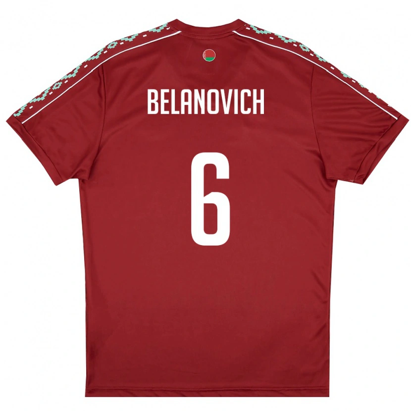 Danxen Hombre Camiseta Bielorrusia Yaroslav Belanovich #6 Rojo Oscuro Blanco 1ª Equipación 26-28 La Camisa