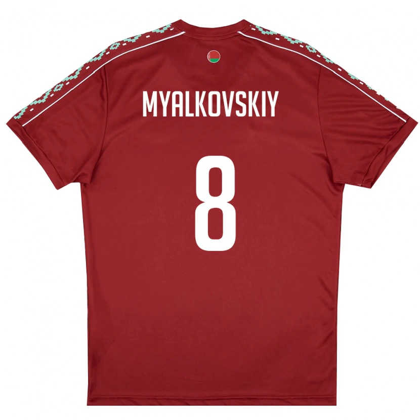 Danxen Hombre Camiseta Bielorrusia Ruslan Myalkovskiy #8 Rojo Oscuro Blanco 1ª Equipación 26-28 La Camisa