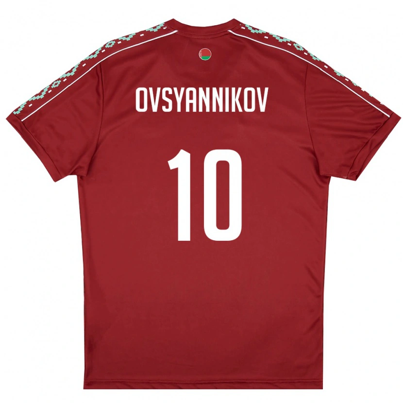 Danxen Hombre Camiseta Bielorrusia Denis Ovsyannikov #10 Rojo Oscuro Blanco 1ª Equipación 26-28 La Camisa