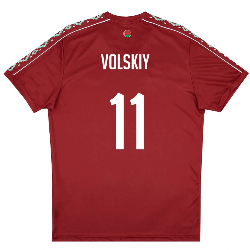 Danxen Hombre Camiseta Bielorrusia Daniel Volskiy #11 Rojo Oscuro Blanco 1ª Equipación 26-28 La Camisa
