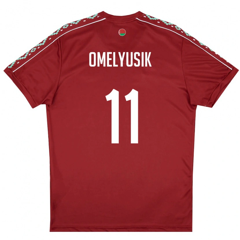 Danxen Hombre Camiseta Bielorrusia Ivan Omelyusik #11 Rojo Oscuro Blanco 1ª Equipación 26-28 La Camisa